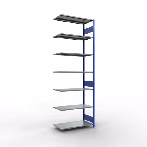 Anbauregal, Fachbodenregal Stecksystem MULTIplus85, 3000 x 1000 x 500 mm (HxBxT), 7 Fachböden, Längenriegel, RAL 5010 enzianblau aus der Kategorie Anbauregal mit der Artikelnummer 13157-LR-B