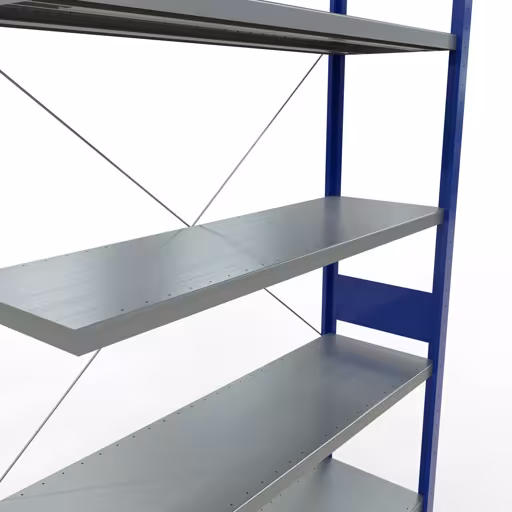 Anbauregal, Fachbodenregal Stecksystem MULTIplus250, 3000 x 1300 x 400 mm (HxBxT), 7 Fachböden, Kreuzstrebe, RAL 5010 enzianblau/verzinkt von Schulte Lagertechnik aus der Kategorie Stecksystem