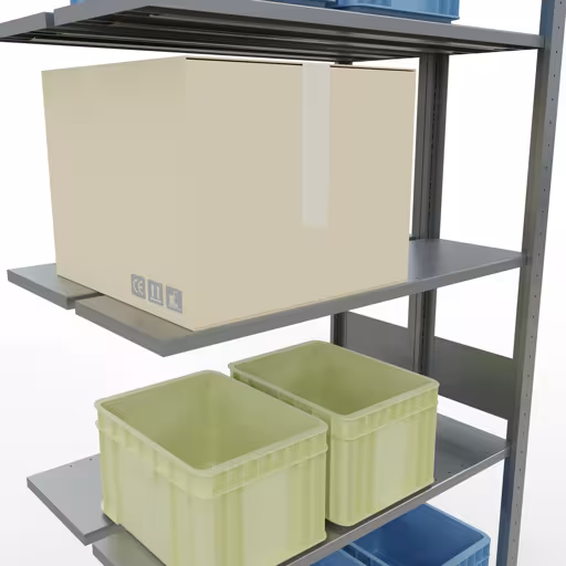 Abbildung Nr 14 des Artikels Anbauregal, Doppelregal, Fachbodenregal Stecksystem MULTIplus150, 3000 x 1000 x (2x300) mm (HxBxT), 2x7 Fachböden, Längenriegel, verzinkt aus der Produktgruppe Fachbodenregale von der Marke Schulte Lagertechnik