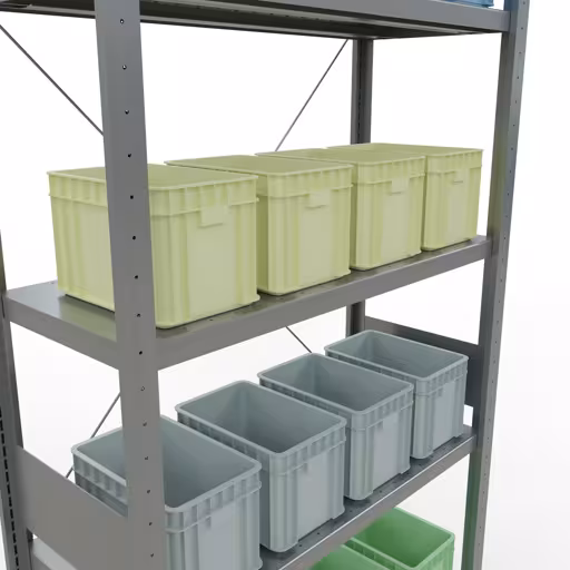 Abbildung Nr 15 des Artikels Grundregal, Fachbodenregal Stecksystem MULTIplus330, 3000 x 1000 x 400 mm (HxBxT), 7 Fachböden, Kreuzstrebe, verzinkt aus der Produktgruppe Stecksystem von der Marke Schulte Lagertechnik