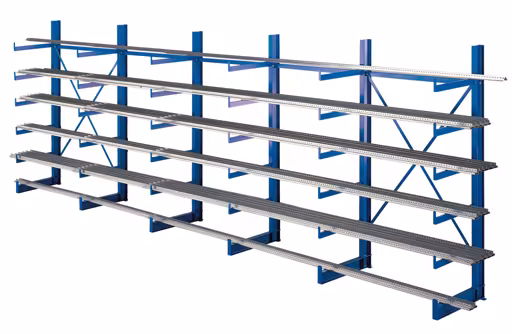 K 1000 Kragarmregal-Set, einseitig, 2000 x 6250 x 500, RAL 5010 enzianblau aus der Kategorie K1000 für leichte Güter mit der Artikelnummer 14488