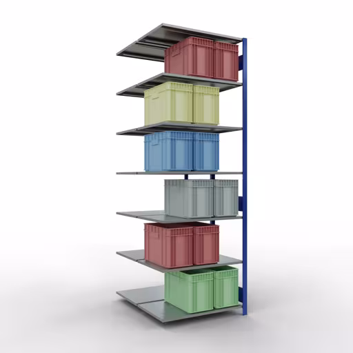 Anbauregal, Doppelregal, Fachbodenregal Stecksystem MULTIplus150, 3000 x 1000 x (2x600) mm (HxBxT), 2x7 Fachböden, Längenriegel, RAL 5010 enzianblau von Schulte Lagertechnik aus der Kategorie Fachbodenregale