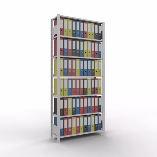 Produktbild Nr 16 des Artikels Grundregal, Büro-Fachbodenregal Stecksystem MULTIplus85, 2300 x 1000 x 300 mm (HxBxT), 7 Fachböden, Kreuzstrebe, mit Anschlagleiste, lichtgrau Abbildung Nr 16 des Artikels Grundregal, Büro-Fachbodenregal Stecksystem MULTIplus85, 2300 x 1000 x 300 mm (HxBxT), 7 Fachböden, Kreuzstrebe, mit Anschlagleiste, lichtgrau aus der Produktgruppe Büroregale von der Marke Schulte Lagertechnik