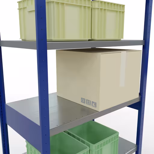 Abbildung Nr 15 des Artikels Grundregal, Fachbodenregal Stecksystem MULTIplus250, 2500 x 1000 x 600 mm (HxBxT), 6 Fachböden, Längenriegel, RAL 5010 enzianblau/verzinkt aus der Produktgruppe Stecksystem von der Marke Schulte Lagertechnik