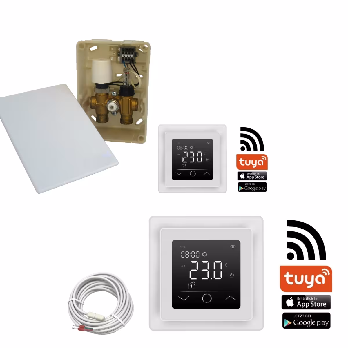 HoWaTech Duo Hybrid Warmwasser Elektro Fußbodenheizung | Regelset WLAN Touch (weiß) aus der Kategorie Dünnschicht Fußbodenheizung mit der Artikelnummer 902072