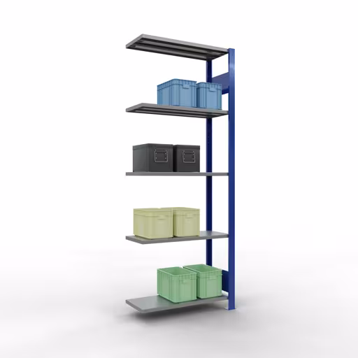 Produktbild Nr.15 des Artikels Anbauregal, Fachbodenregal Stecksystem MULTIplus150, 2000 x 750 x 300 mm (HxBxT), 5 Fachböden, Längenriegel, RAL 5010 enzianblau/verzinkt/verzinkt aus der Produktreihe Stecksystem von der Marke Schulte Lagertechnik