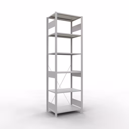 Grundregal, Fachbodenregal Stecksystem MULTIplus150, 2500 x 750 x 500 mm (HxBxT), 6 Fachböden, Kreuzstrebe, RAL 7035 lichtgrau aus der Kategorie Grundregal mit der Artikelnummer 32651-75