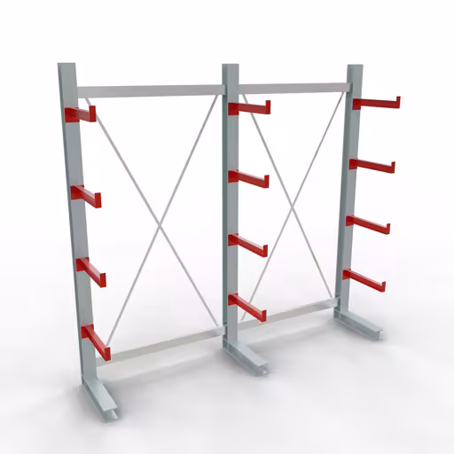 Weitere Ansicht des Artikels K 3000 Komplettregal, einseitig, 2500 x 2600 x 500 mm, RAL 7001 / RAL 3000, 5 Lagerebenen aus der Kategorie Kragarmregale