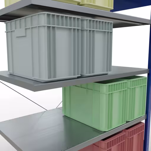Abbildung Nr 12 des Artikels Anbauregal, Fachbodenregal Stecksystem MULTIplus250, 2000 x 1300 x 800 mm (HxBxT), 5 Fachböden, Kreuzstrebe, RAL 5010 enzianblau/verzinkt aus der Produktgruppe Stecksystem von der Marke Schulte Lagertechnik