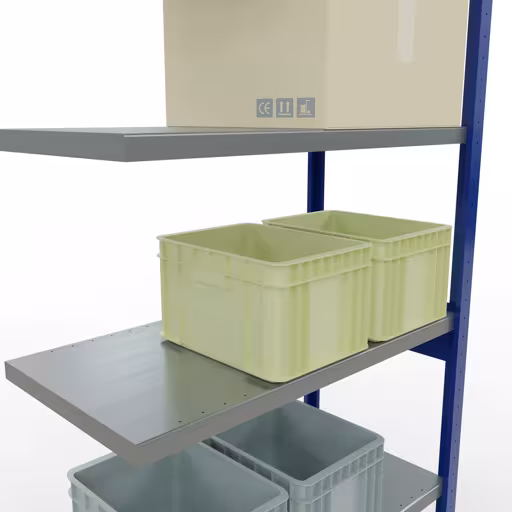 Abbildung Nr 12 des Artikels Anbauregal, Fachbodenregal Stecksystem MULTIplus250, 2500 x 1000 x 500 mm (HxBxT), 6 Fachböden, Längenriegel, RAL 5010 enzianblau/verzinkt aus der Produktgruppe Stecksystem von der Marke Schulte Lagertechnik