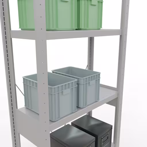 Abbildung Nr 8 des Artikels Grundregal, Fachbodenregal Stecksystem MULTIplus250, 2500 x 750 x 300 mm (HxBxT), 6 Fachböden, Kreuzstrebe, RAL 7035 lichtgrau aus der Produktgruppe Stecksystem von der Marke Schulte Lagertechnik