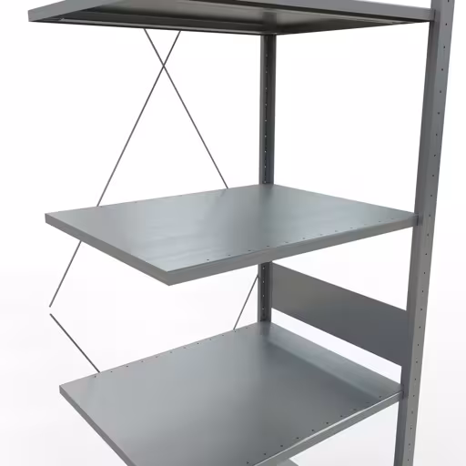 Zusatzbild des Artikels Anbauregal, Fachbodenregal Stecksystem MULTIplus150, 3000 x 750 x 600 mm (HxBxT), 7 Fachböden, Kreuzstrebe, verzinkt aus Anbauregal