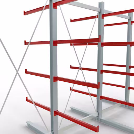 Produktbild Nr 10 des Artikels K 6000 Komplettregal, doppelseitig, 3000 x 4500 x 2x 1000 mm, RAL 7001 / RAL 3000, 5 Lagerebenen Abbildung Nr 10 des Artikels K 6000 Komplettregal, doppelseitig, 3000 x 4500 x 2x 1000 mm, RAL 7001 / RAL 3000, 5 Lagerebenen aus der Produktgruppe Kragarmregale von der Marke Schulte Lagertechnik