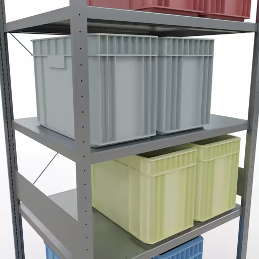 Abbildung Nr 12 des Artikels Grundregal, Fachbodenregal Stecksystem MULTIplus330, 3000 x 1000 x 800 mm (HxBxT), 7 Fachböden, Kreuzstrebe, verzinkt aus der Produktgruppe Stecksystem von der Marke Schulte Lagertechnik
