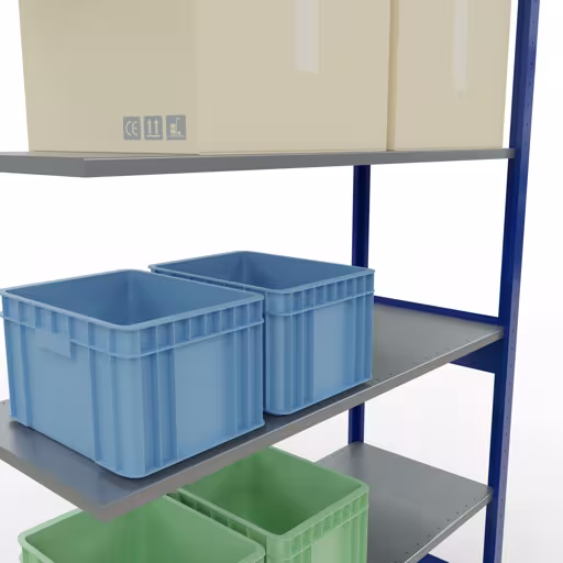 Produktbild Nr.8 des Artikels Anbauregal, Fachbodenregal Stecksystem MULTIplus150, 2500 x 1300 x 500 mm (HxBxT), 6 Fachböden, Kreuzstrebe, RAL 5010 enzianblau/verzinkt aus der Produktreihe Stecksystem von der Marke Schulte Lagertechnik