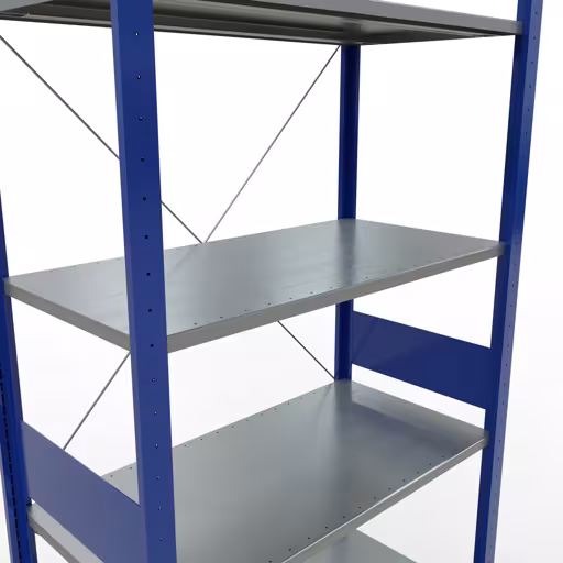 Produktbild Nr.7 des Artikels Grundregal, Fachbodenregal Stecksystem MULTIplus150, 3000 x 1000 x 500 mm (HxBxT), 7 Fachböden, Kreuzstrebe, RAL 5010/verzinkt aus der Produktreihe Stecksystem von der Marke Schulte Lagertechnik