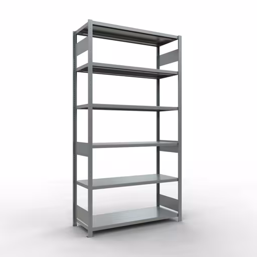 Grundregal, Fachbodenregal Stecksystem MULTIplus250, 2500 x 1300 x 500 mm (HxBxT), 6 Fachböden, Längenriegel, verzinkt aus der Kategorie Grundregal mit der Artikelnummer 12951-130-LR