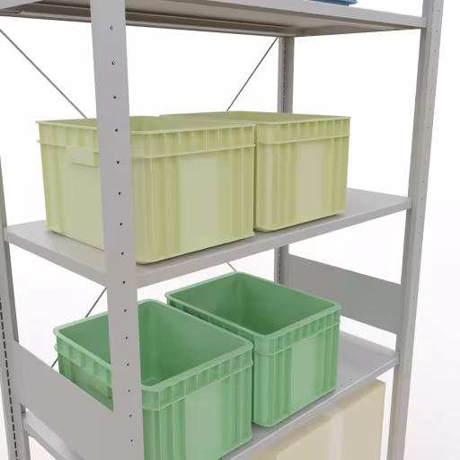 Abbildung Nr 12 des Artikels Grundregal, Fachbodenregal Stecksystem MULTIplus150, 3000 x 1000 x 500 mm (HxBxT), 7 Fachböden, Kreuzstrebe, RAL 7035 lichtgrau aus der Produktgruppe Stecksystem von der Marke Schulte Lagertechnik