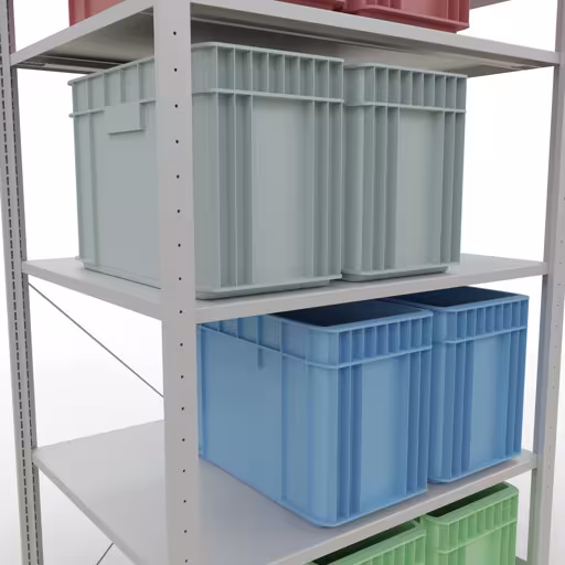 Abbildung Nr 15 des Artikels Grundregal, Fachbodenregal Stecksystem MULTIplus150, 2000 x 1000 x 800 mm (HxBxT), 5 Fachböden, Kreuzstrebe, RAL 7035 lichtgrau aus der Produktgruppe Stecksystem von der Marke Schulte Lagertechnik