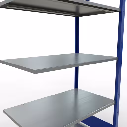 Abbildung Nr 13 des Artikels Anbauregal, Fachbodenregal Stecksystem MULTIplus85, 2000 x 1000 x 600 mm (HxBxT), 5 Fachböden, Längenriegel, RAL 5010 enzianblau aus der Produktgruppe Stecksystem von der Marke Schulte Lagertechnik
