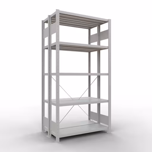 Grundregal, Doppelregal, Fachbodenregal Stecksystem MULTIplus250, 2000 x 1000 x (2x300) mm (HxBxT), 2x5 Fachböden, Kreuzstrebe, RAL 7035 lichtgrau von Schulte Lagertechnik mit der Artikelnr. 32130-G