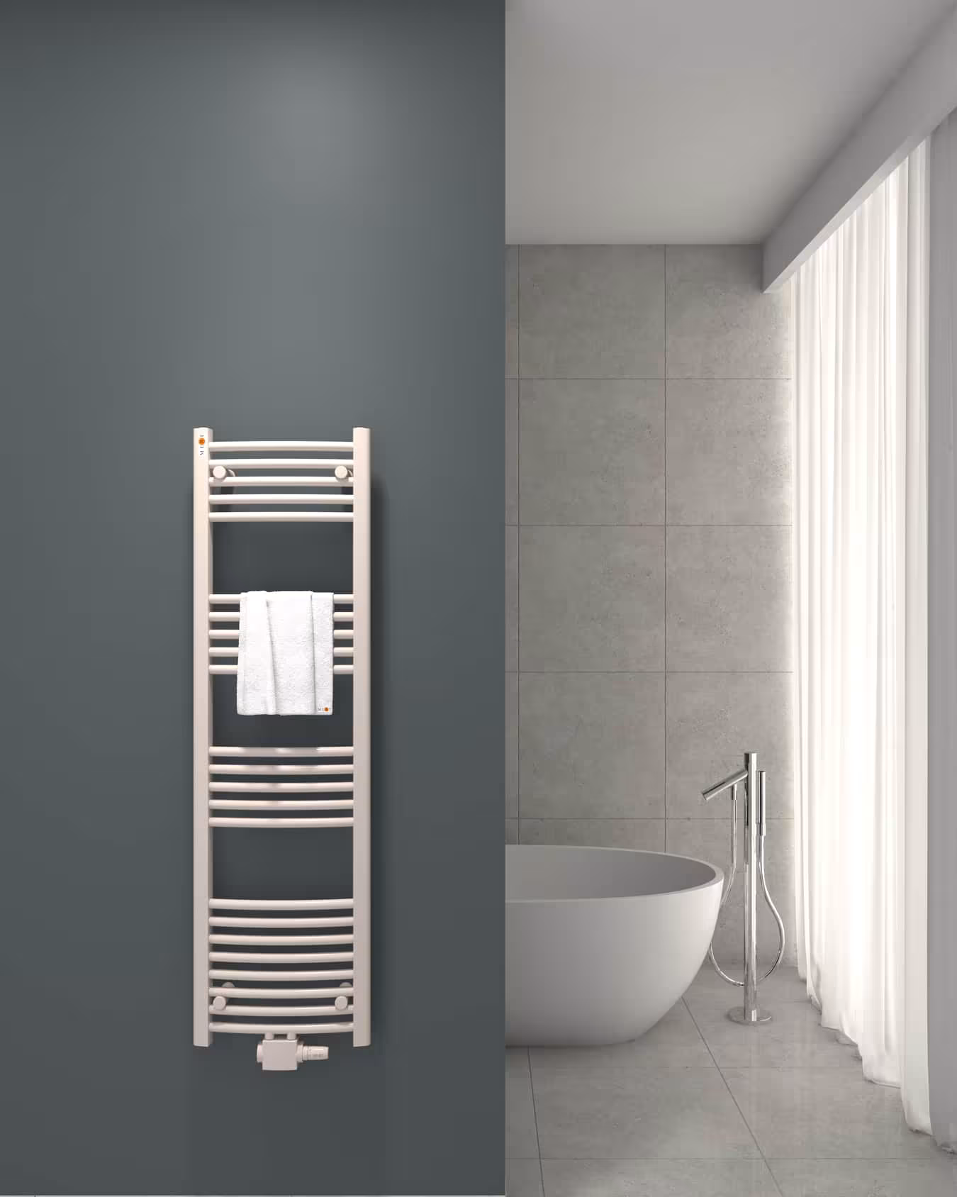 MERT Badheizkörper weiß gebogen, Mittelanschluss Typ Größe: 400x1400 mm aus der Kategorie Bad-Heizkörper mit der Artikelnr. 2-40x140-M