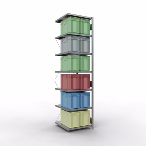 Anbauregal, Fachbodenregal Stecksystem MULTIplus250, 3000 x 750 x 800 mm (HxBxT), 7 Fachböden, Kreuzstrebe, verzinkt von der Marke Schulte Lagertechnik aus der Produktreihe Stecksystem