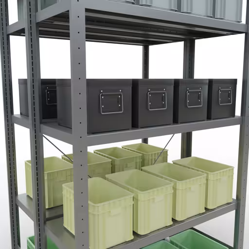 Produktbild Nr.16 des Artikels Grundregal, Doppelregal, Fachbodenregal Stecksystem MULTIplus250, 2000 x 1000 x (2x400) mm (HxBxT), 2x5 Fachböden, Kreuzstrebe, verzinkt aus der Produktreihe Fachbodenregale von der Marke Schulte Lagertechnik
