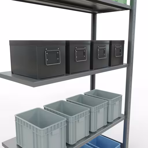 Abbildung Nr 14 des Artikels Anbauregal, Fachbodenregal Stecksystem MULTIplus85, 2000 x 1000 x 400 mm (HxBxT), 5 Fachböden, Längenriegel, verzinkt aus der Produktgruppe Stecksystem von der Marke Schulte Lagertechnik