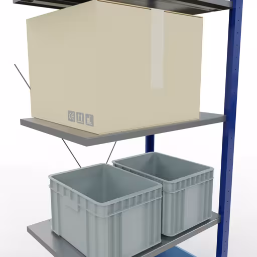 Anbauregal, Fachbodenregal Stecksystem MULTIplus150, 2000 x 750 x 500 mm (HxBxT), 5 Fachböden, Kreuzstrebe, RAL 5010 enzianblau/verzinkt/verzinkt von Schulte Lagertechnik aus der Kategorie Stecksystem