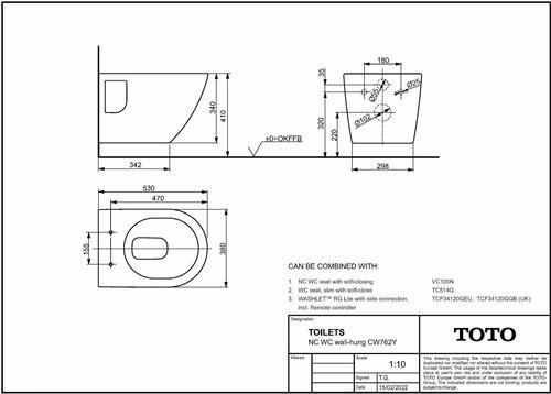 Technische Zeichnung 4068831 TOTO NC Wand-WC randlos weiß Tornado Flush Tiefspüler