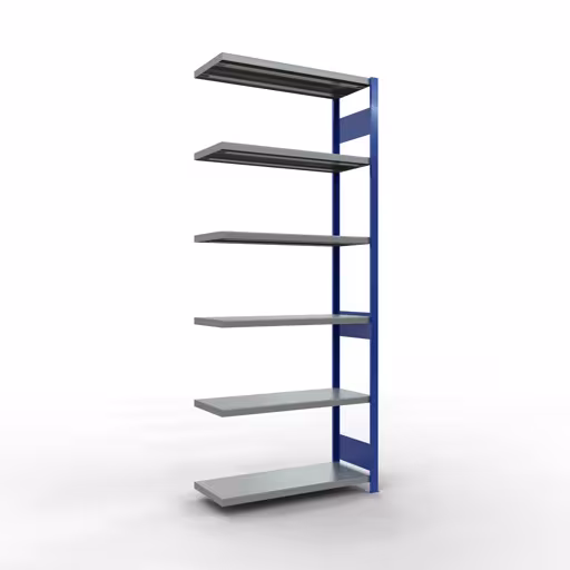 Anbauregal, Fachbodenregal Stecksystem MULTIplus250, 2500 x 1000 x 400 mm (HxBxT), 6 Fachböden, Längenriegel, RAL 5010 enzianblau/verzinkt aus der Kategorie Anbauregal mit der Artikelnummer 12946-LR-B