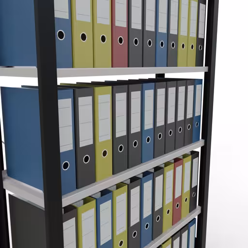 Produktbild Nr 11 des Artikels Grundregal, Büro-Fachbodenregal Stecksystem MULTIplus85, 2000 x 1000 x 300 mm (HxBxT), 6 Fachböden, Kreuzstrebe, mit Anschlagleiste, schwarz/lichtgrau Abbildung Nr 11 des Artikels Grundregal, Büro-Fachbodenregal Stecksystem MULTIplus85, 2000 x 1000 x 300 mm (HxBxT), 6 Fachböden, Kreuzstrebe, mit Anschlagleiste, schwarz/lichtgrau aus der Produktgruppe Büroregale von der Marke Schulte Lagertechnik