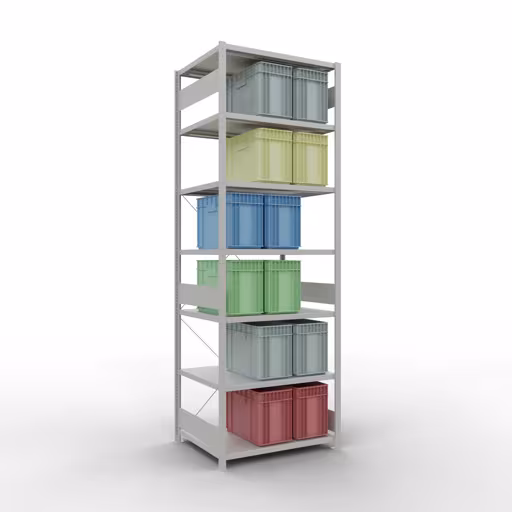 Grundregal, Fachbodenregal Stecksystem MULTIplus330, 3000 x 1000 x 800 mm (HxBxT), 7 Fachböden, Kreuzstrebe, RAL 7035 lichtgrau von der Marke Schulte Lagertechnik aus der Produktreihe Stecksystem