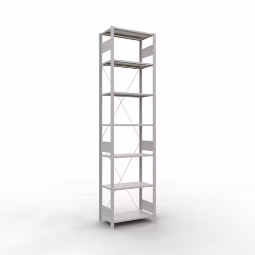 Grundregal, Fachbodenregal Stecksystem MULTIplus150, 3000 x 750 x 400 mm (HxBxT), 7 Fachböden, Kreuzstrebe, RAL 7035 lichtgrau aus der Kategorie Grundregal mit der Artikelnummer 32642-75