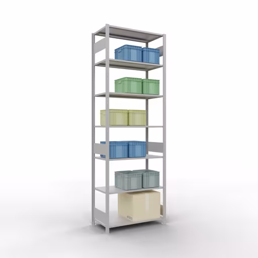 Grundregal, Fachbodenregal Stecksystem MULTIplus150, 3000 x 1000 x 500 mm (HxBxT), 7 Fachböden, Längenriegel, RAL 7035 lichtgrau aus der Kategorie Grundregal mit der GTIN 4004514293060 Grundregal, Fachbodenregal Stecksystem MULTIplus150, 3000 x 1000 x 500 mm (HxBxT), 7 Fachböden, Längenriegel, RAL 7035 lichtgrau von der Marke Schulte Lagertechnik aus der Produktreihe Stecksystem