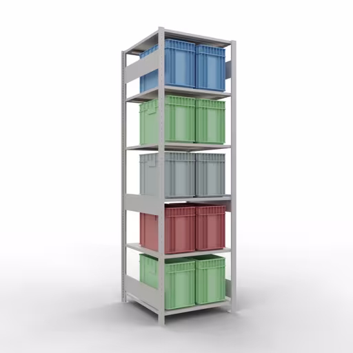 Zusatzbild des Artikels Grundregal, Fachbodenregal Stecksystem MULTIplus150, 2500 x 750 x 800 mm (HxBxT), 6 Fachböden, Längenriegel, RAL 7035 lichtgrau aus Grundregal