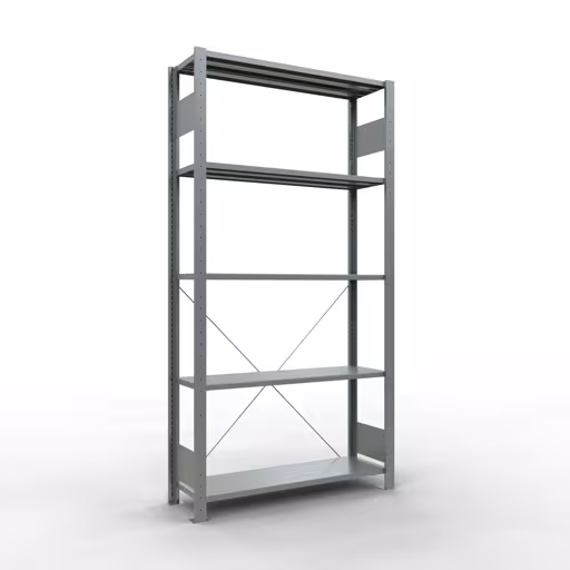 Grundregal, Fachbodenregal Stecksystem MULTIplus150, 2000 x 1000 x 300 mm (HxBxT), 5 Fachböden, Kreuzstrebe, verzinkt - Expressline aus der Kategorie Grundregal mit der Artikelnummer 12730-K