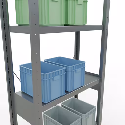 Produktbild Nr.12 des Artikels Grundregal, Fachbodenregal Stecksystem MULTIplus250, 2500 x 750 x 300 mm (HxBxT), 6 Fachböden, Kreuzstrebe, verzinkt aus der Produktreihe Stecksystem von der Marke Schulte Lagertechnik