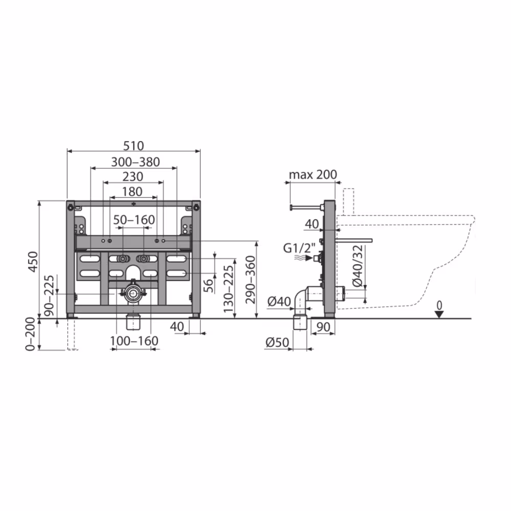 A105 Bidet Element | Montage Rahmen zur Wandmontage Einbauhöhe 450mm von AlcaPlast mit der Artikelnr. A10545