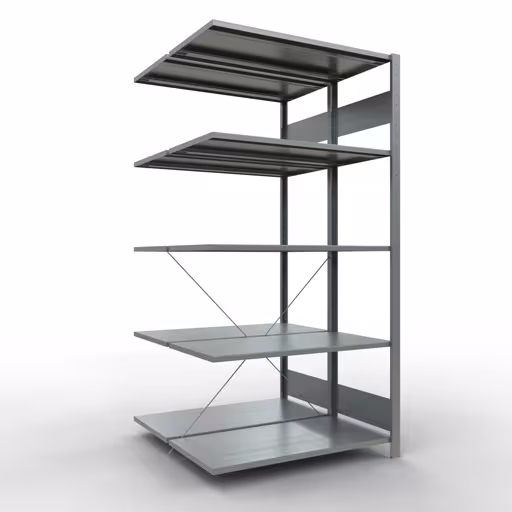 Anbauregal, Doppelregal, Fachbodenregal Stecksystem MULTIplus150, 2000 x 1000 x (2x500) mm (HxBxT), 2x5 Fachböden, Kreuzstrebe, verzinkt aus der Kategorie Doppelregale mit der Artikelnummer 13755