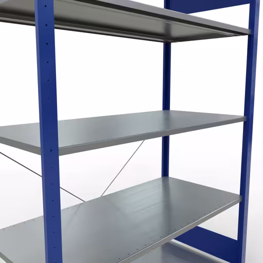 Grundregal, Fachbodenregal Stecksystem MULTIplus150, 2000 x 1300 x 600 mm (HxBxT), 5 Fachböden, Kreuzstrebe, RAL 5010 enzianblau/verzinkt von Schulte Lagertechnik mit der Artikelnr. 12760-130-B