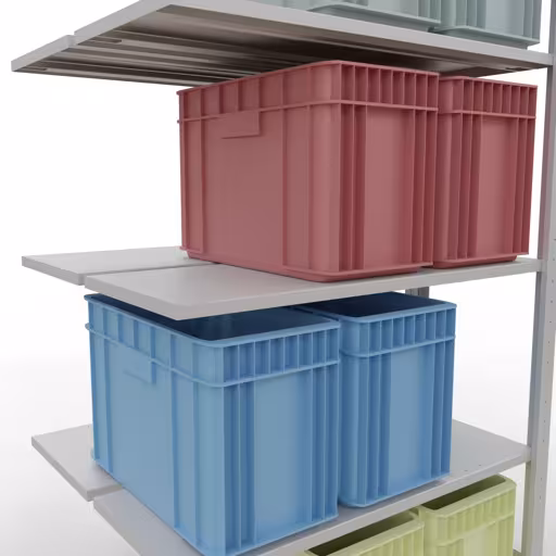 Andere Ansicht des Artikels Anbauregal, Doppelregal, Fachbodenregal Stecksystem MULTIplus150, 2000 x 1000 x (2x400) mm (HxBxT), 2x5 Fachböden, Längenriegel, RAL 7035 lichtgrau aus der Kategorie Fachbodenregale