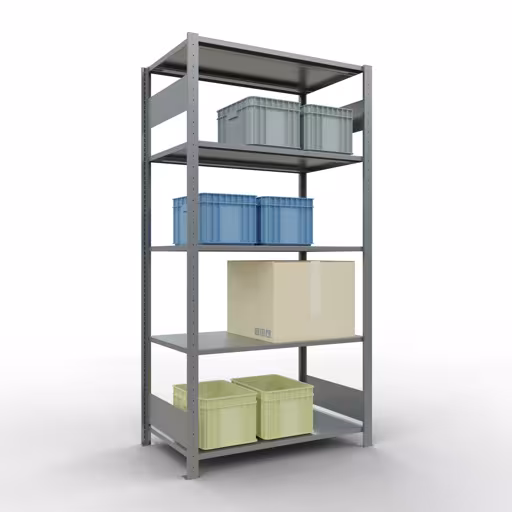 Zusatzbild des Artikels Grundregal, Fachbodenregal Stecksystem MULTIplus150, 2000 x 1000 x 600 mm (HxBxT), 5 Fachböden, Längenriegel, verzinkt aus Grundregal