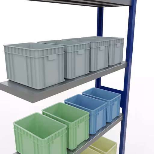 Abbildung Nr 13 des Artikels Anbauregal, Fachbodenregal Stecksystem MULTIplus330, 3000 x 1000 x 300 mm (HxBxT), 7 Fachböden, Längenriegel, RAL 5010 enzianblau/verzinkt aus der Produktgruppe Stecksystem von der Marke Schulte Lagertechnik
