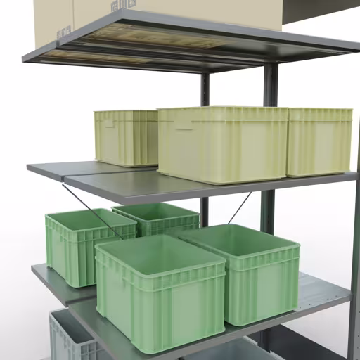 Abbildung Nr 15 des Artikels Anbauregal, Doppelregal, Fachbodenregal Stecksystem MULTIplus150, 2000 x 1000 x (2x500) mm (HxBxT), 2x5 Fachböden, Kreuzstrebe, verzinkt aus der Produktgruppe Fachbodenregale von der Marke Schulte Lagertechnik