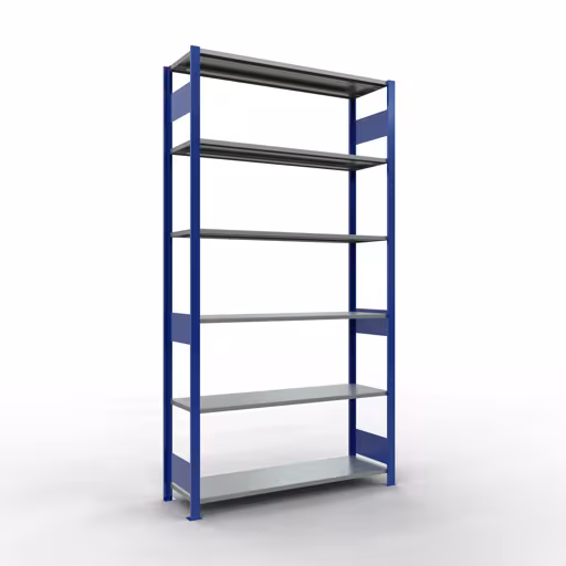 Grundregal, Fachbodenregal Stecksystem MULTIplus150, 2500 x 1300 x 400 mm (HxBxT), 6 Fachböden, Längenriegel, RAL 5010 enzianblau/verzinkt aus der Kategorie Grundregal mit der Artikelnummer 12741-130-LR-B