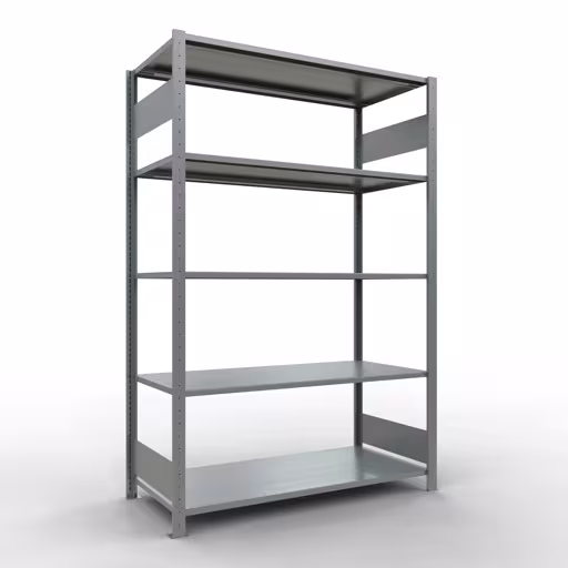 Grundregal, Fachbodenregal Stecksystem MULTIplus150, 2000 x 1300 x 600 mm (HxBxT), 5 Fachböden, Längenriegel, verzinkt aus der Kategorie Grundregal mit der Artikelnummer 12760-130-LR