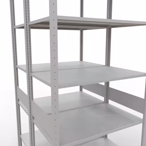 Produktbild Nr.7 des Artikels Grundregal, Doppelregal, Fachbodenregal Stecksystem MULTIplus150, 3000 x 1000 x (2x600) mm (HxBxT), 2x7 Fachböden, Längenriegel, RAL 7035 lichtgrau aus der Produktreihe Fachbodenregale von der Marke Schulte Lagertechnik
