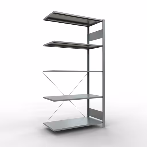 Anbauregal, Fachbodenregal Stecksystem MULTIplus150, 2000 x 1000 x 500 mm (HxBxT), 5 Fachböden, Kreuzstrebe, verzinkt - Expressline aus der Kategorie Anbauregal mit der Artikelnummer 12755-K